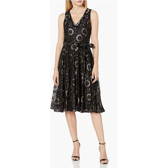Tommy Hilfiger Fit and Flare Midi Dress 8 Black - Picture 1 of 4